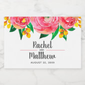 Hot Roze en geel Bloemen Waterverf Mini Sparkling Wijnetiket (Enkel label)