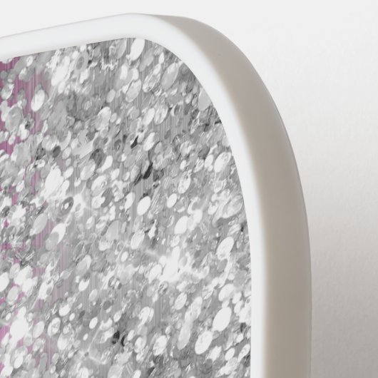 Hot-roze en Glittery Silver Glam Script Name Pickleball Paddle (Links Detail)