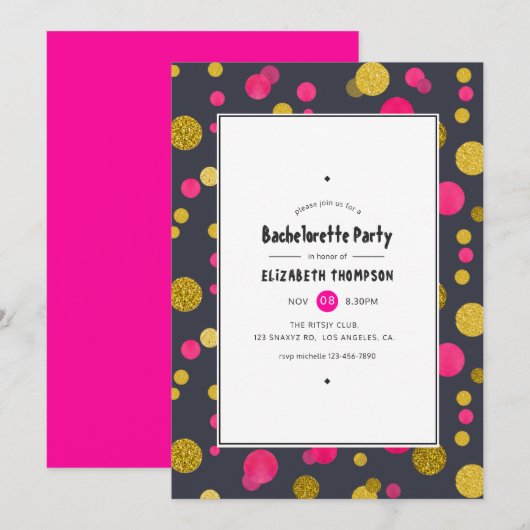 Hot-roze en Gold Confetti Bachelorette Party Kaart (Voorkant / Achterkant)