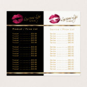 Hot-roze en Gold Confetti Lip Price & Service List Visitekaartje (Binnenkant ongevouwen)
