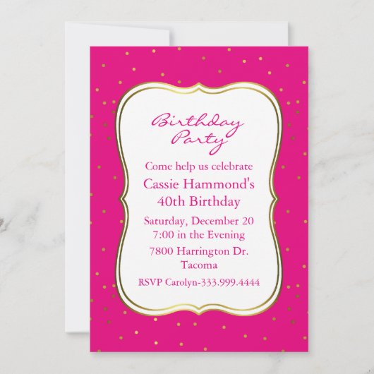 Hot-roze en Gold-feestdag Kaart (Voorkant)