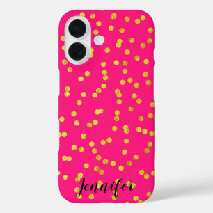 Hot-Roze en Gold Foil look Confetti iPhone 16 Hoesje