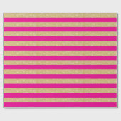 Hot-Roze en Gold Glitter Stripes Wrapping Paper Cadeaupapier (Vlak)