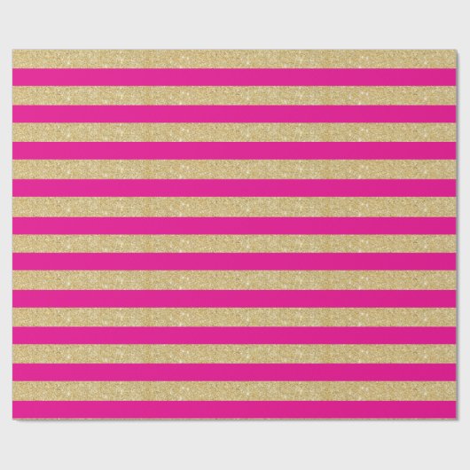 Hot-Roze en Gold Glitter Stripes Wrapping Paper Cadeaupapier (Vlak)