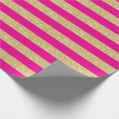 Hot-Roze en Gold Glitter Stripes Wrapping Paper Cadeaupapier (Hoek)