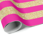 Hot-Roze en Gold Glitter Stripes Wrapping Paper Cadeaupapier (Rol Hoek)