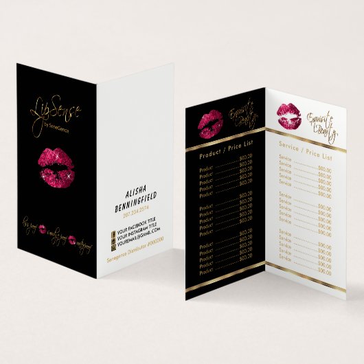 Hot-roze en Gold Lip-prijs en servicelijst Visitekaartje (Binnen en buitenkant)