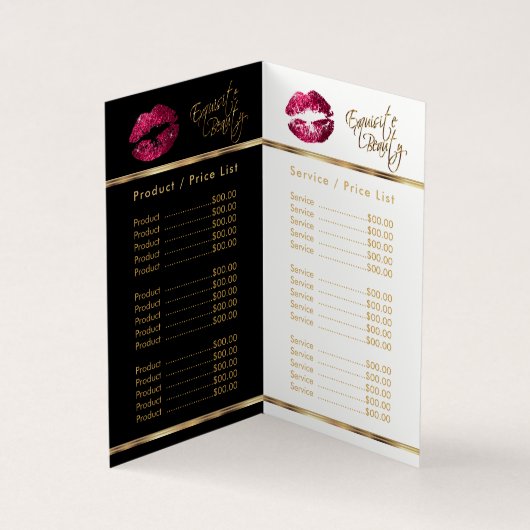 Hot-roze en Gold Lip-prijs en servicelijst Visitekaartje (Binnen)