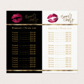 Hot-roze en Gold Lip-prijs en servicelijst Visitekaartje (Binnenkant ongevouwen)