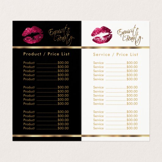 Hot-roze en Gold Lip-prijs en servicelijst Visitekaartje (Binnenkant ongevouwen)