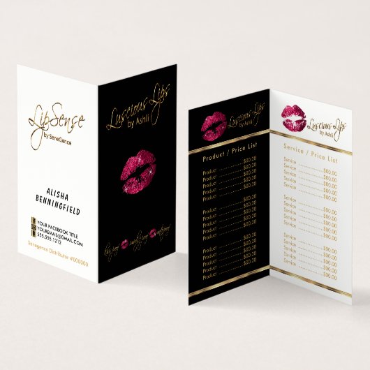 Hot-roze en Gold Lip-prijs en servicelijst Visitekaartje (Binnen en buitenkant)
