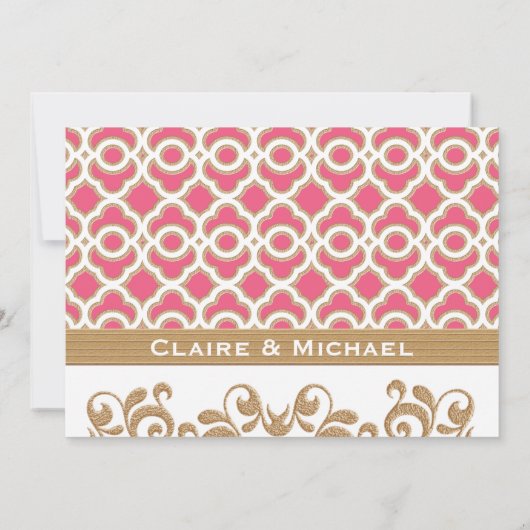 Hot-roze en Gold Moroccan koppels bruiloft Shower Kaart (Achterkant)