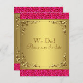 Hot-roze en Gold Sla de datum op Save The Date (Voorkant / Achterkant)