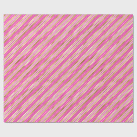 Hot-roze en Gold Stripes Cadeaupapier (Vlak)
