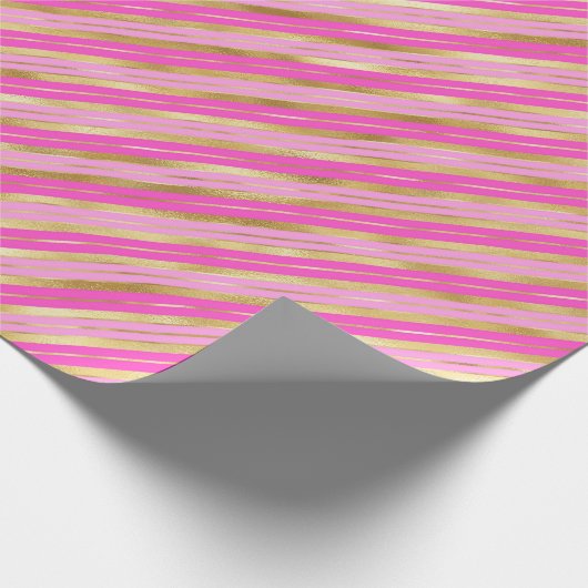 Hot-roze en Gold Stripes Cadeaupapier (Hoek)