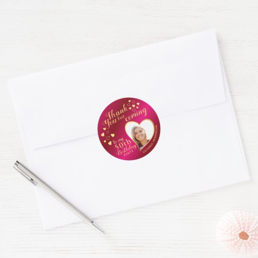 Hot Roze en Goud 50ste Verjaardag Dank U wel Ronde Sticker (Envelop)