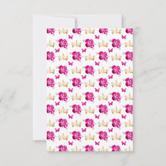 Hot Roze en Goud Brunette Hair Princess RSVP Kaartje (Achterkant)