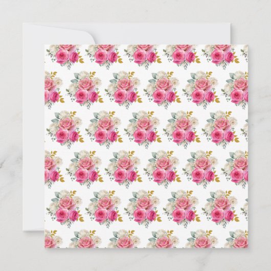 Hot Roze en Goud Elegante Bloemen Verjaardagsfeest Kaart (Achterkant)