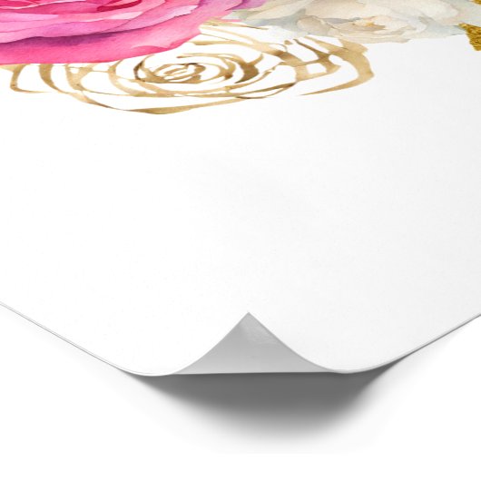 Hot Roze en Goud Elegante Bloemen Verjaardagsfeest Poster (Hoek)