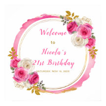 Hot Roze en Goud Elegante Bloemen Verjaardagsfeest