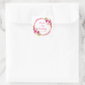 Hot Roze en Goud Elegante Bloemen Verjaardagsfeest Vierkante Sticker (Tas)