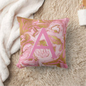 Hot Roze en Goud Marmer Monogrammed Initiaal Kussen (Deken)