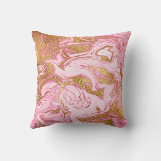 Hot Roze en Goud Marmer Monogrammed Initiaal Kussen (Achterkant)