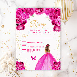 Hot roze en goudbruin haar prinses RSVP kaartje