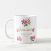 Hot Roze en Gouden Bloemen Quinceanera Mok (Links)