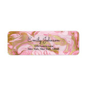 Hot Roze en Gouden Folie Elegante Marmeren Verjaar Etiket (Voorkant)