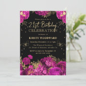 Hot roze en gouden Rozen Bloemen 21e Verjaardag Kaart (Staand voorkant)