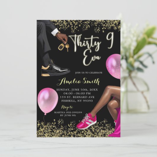 Hot roze en gouden sneaker bal 39 verjaardag kaart (Staand voorkant)