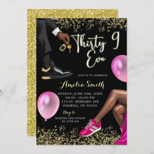 Hot roze en gouden sneaker bal 39 verjaardag kaart (Voorkant / Achterkant)