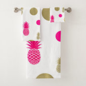 Hot-roze en gouden Stippen en ananas Fun Summer Ch Bad Handdoek (Insitu)