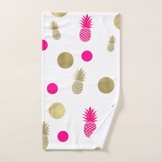Hot-roze en gouden Stippen en ananas Fun Summer Ch Bad Handdoek (Handdoek)