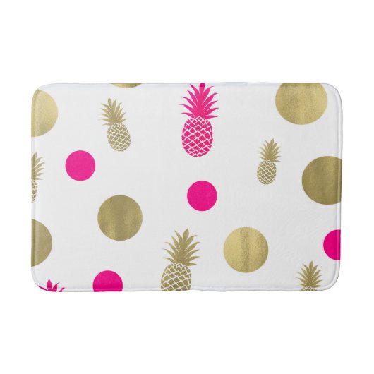 Hot-roze en gouden Stippen en ananas Fun Summer Ch Badmat (Voorkant)