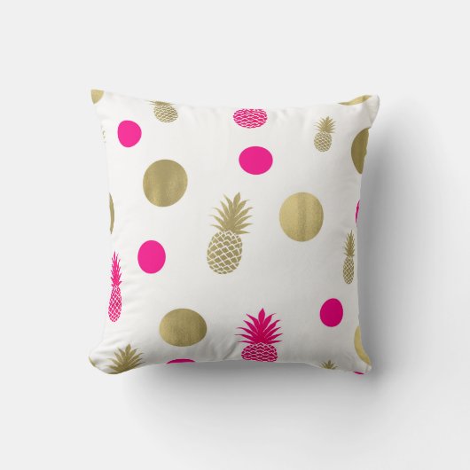 Hot-roze en gouden Stippen en ananas Fun Summer Ch Kussen (Voorkant)