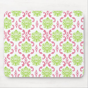 Hot-roze en Green Damask Muismat