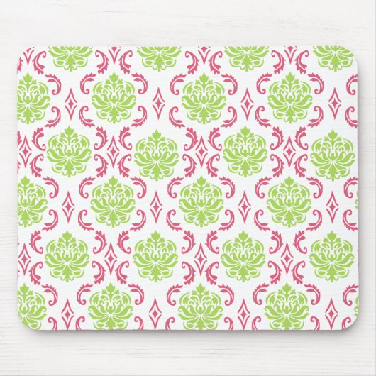 Hot-roze en Green Damask Muismat (Voorkant)