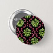 Hot-roze en Green Damask Ronde Button 5,7 Cm (Voorkant /achterkant)