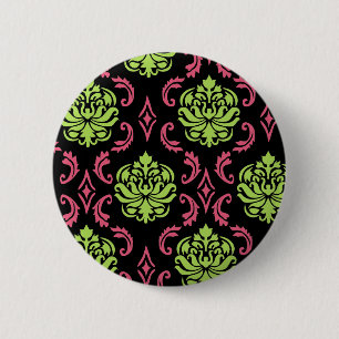 Hot-roze en Green Damask Ronde Button 5,7 Cm