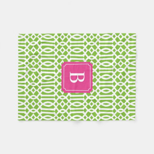 Hot-roze en Green Trellis | Fleece Blanket (Voorkant (Horizontaal))