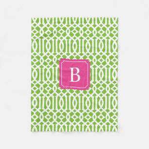 Hot-roze en Green Trellis Fleece Blanket