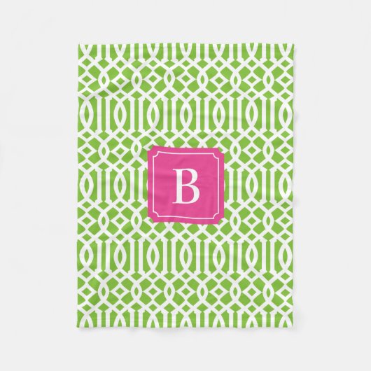 Hot-roze en Green Trellis | Fleece Blanket Deken (Voorkant)