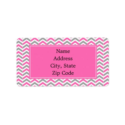 Hot-roze en grijze Chevron Pattern Etiket (Voorkant)