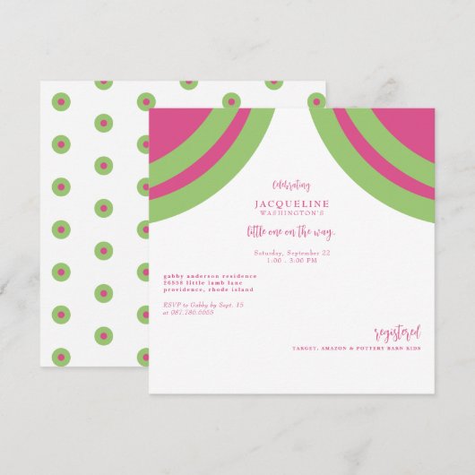 Hot-roze en Groen roze Baby shower tekst Kaart (Voorkant / Achterkant)