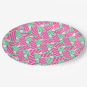 Hot-roze en groene strepen papieren bordje (Gekanteld)