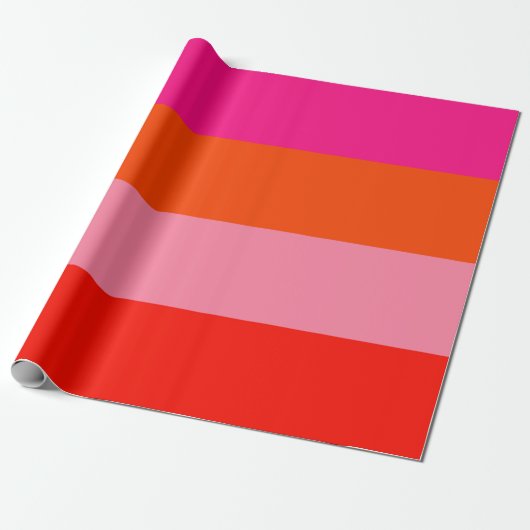 Hot-roze en heldere Oranje strepen Cadeaupapier (Uitgerold)