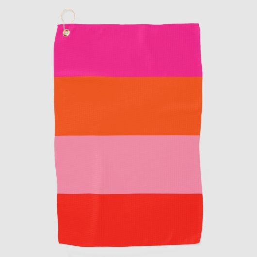 Hot-roze en heldere Oranje strepen Golfhanddoek (Voorkant)