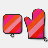 Hot-roze en heldere Oranje strepen Ovenwant & Pannenlap Set (Voorkant)